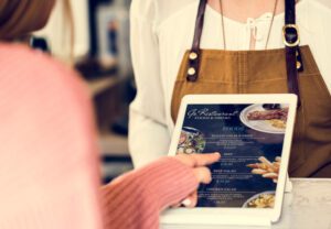 Woman looking at a digital menu